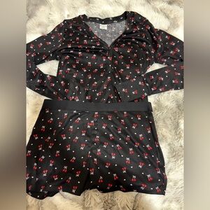 No Boundaries Black Pajama Set with Cherry Print